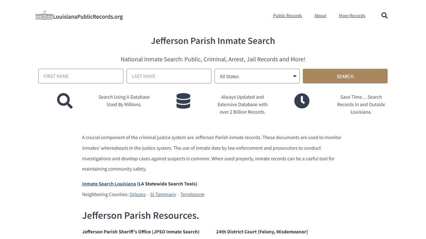 Jefferson Parish Inmate Search - JPSO Current & Past Jail Records